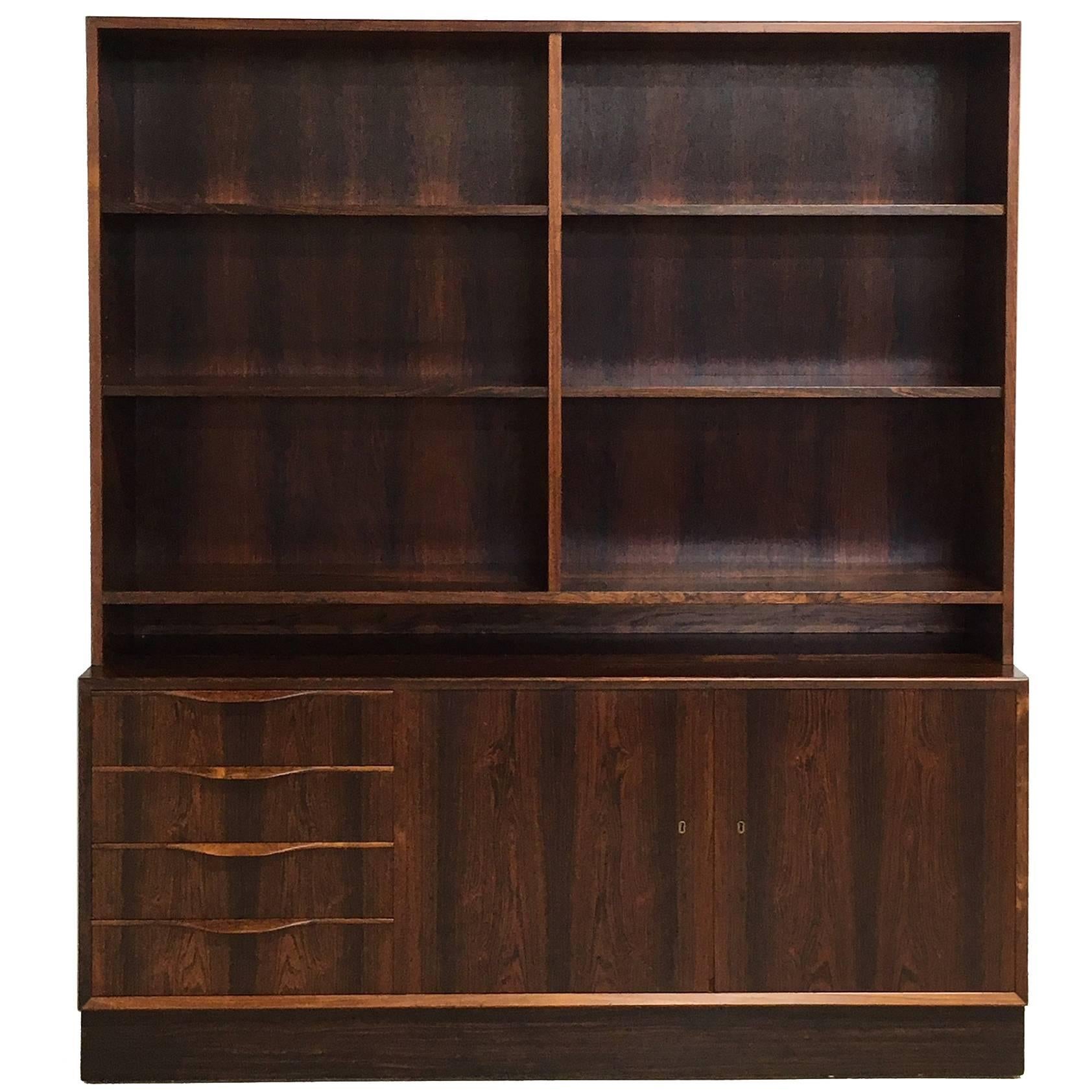 Danish Modern Rosewood Bookcase Cabinet For Sale