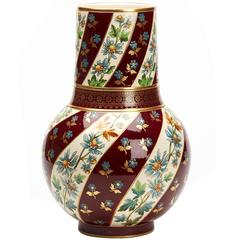 Antique French Sarreguemines Floral Painted Vase, circa 1880