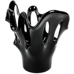 Vintage Black Art Deco Glass Centrepiece in Splash Form