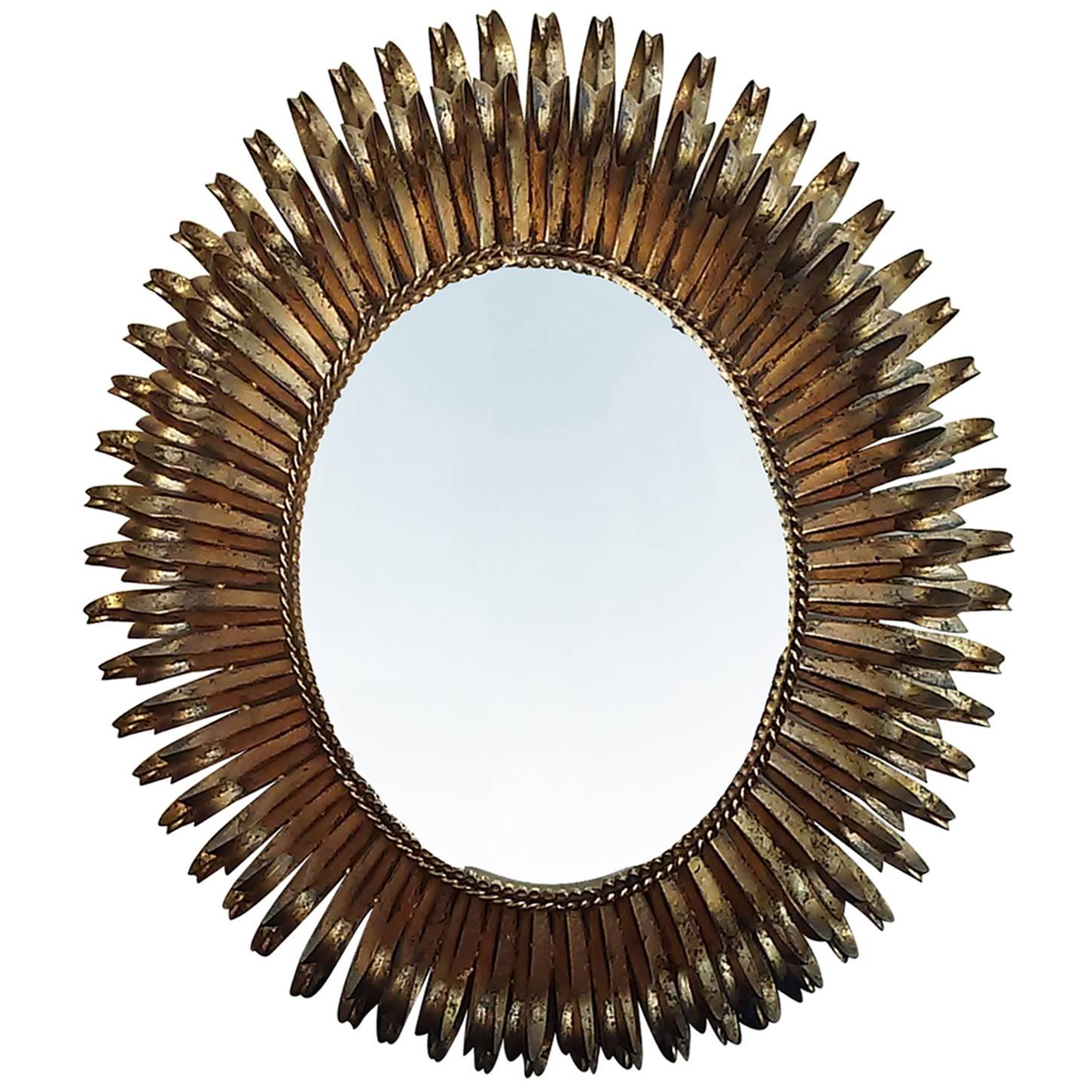Mid-Century Gilt Tole Oval Mirror