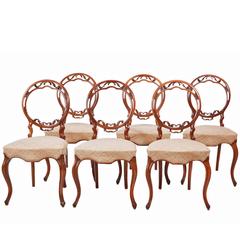 Unusual Set of Six 19th Century Walnut Balloon Back Dining Chairs