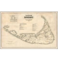 Original Antique 1869 Wall Map of Nantucket