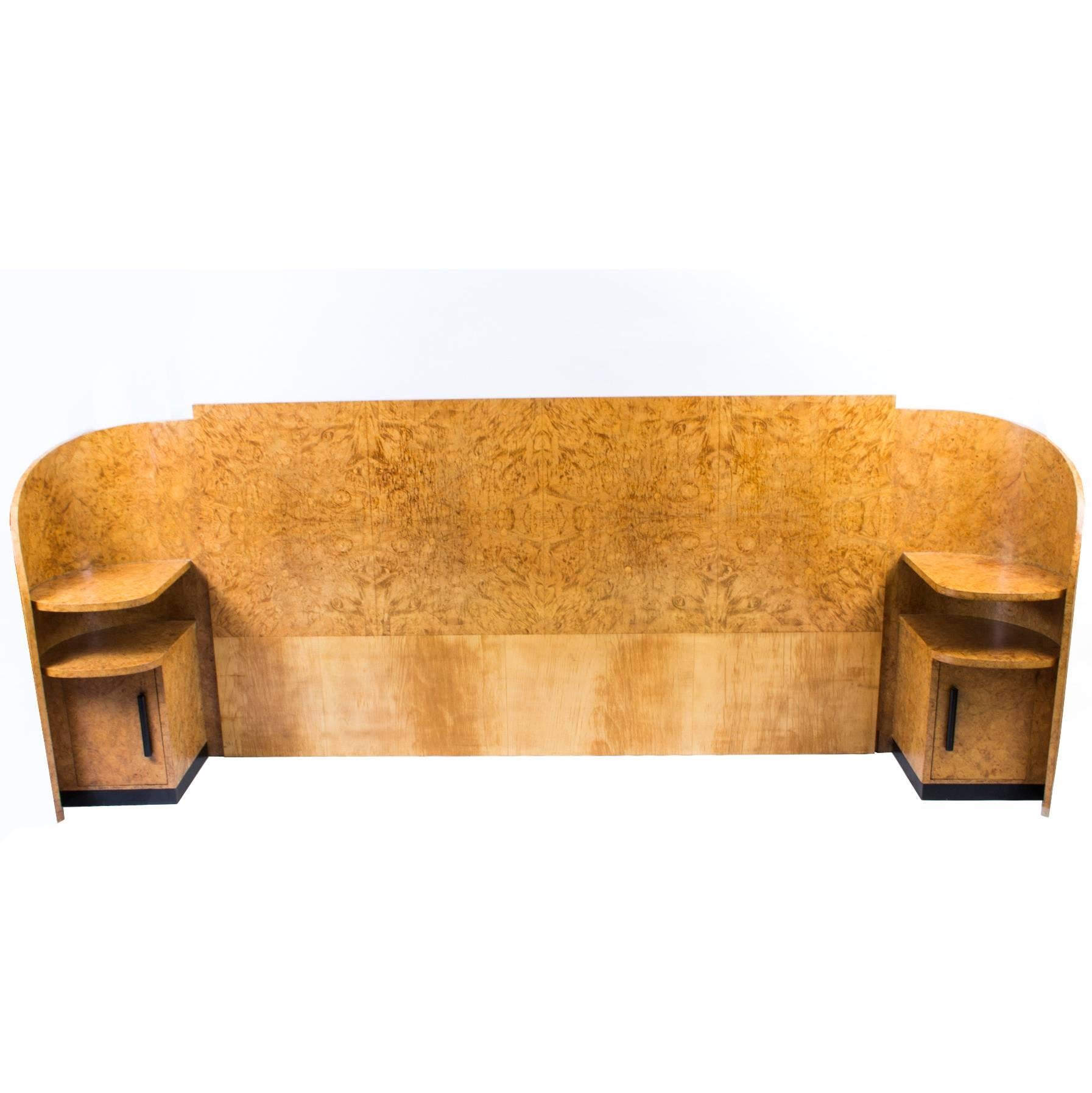 Antique Art Deco Headboard & bedside cabinets C1930