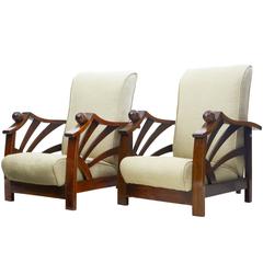 Pair of Art Deco Sunburst Reclining Armchairs