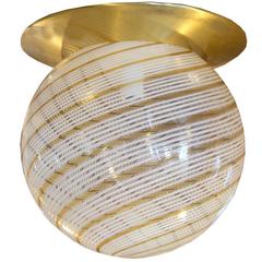 Italian Mid-Century Brass and Glass Light Fixture