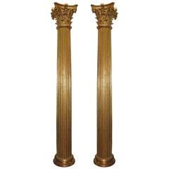 Pair of Palazzo Scaled 18th Century Italian Giltwood Fluted Columns