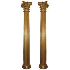 Pair of Palazzo Scaled 18th Century Italian Giltwood Fluted Columns