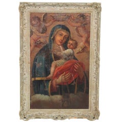 18th Century Oil Painting of Madonna and Child