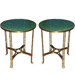 Pair of 19th Century Russian Neoclassical Malachite and Brass Side Tables