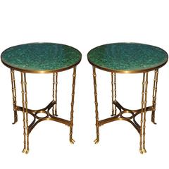 Pair of 19th Century Russian Neoclassical Malachite and Brass Side Tables