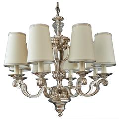Eight Branch Neoclassical Silvered Bronze Chandelier, France 1950s 2