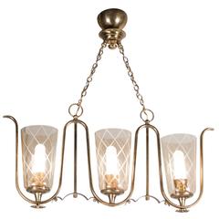 Etched Glass and Bronze Chandelier, French, 1940s 12
