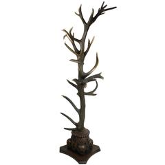 German Red Stag Antler Hall Tree with Carved Base