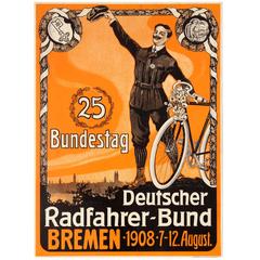 Original Antique Sport Advertising Poster: 1908 German Cycling Federation Bremen