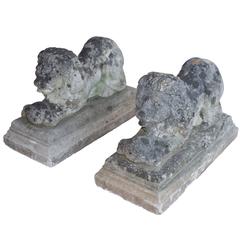 Pair of English Antique Recumbent Stone Lions