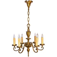 Cast Brass Gothic Revival Six-Arm Chandelier with Crest, circa 1920