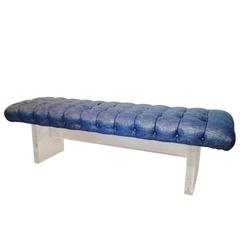 21st Century Modern Lucite Slab & Tufted Upholstered Long Bench