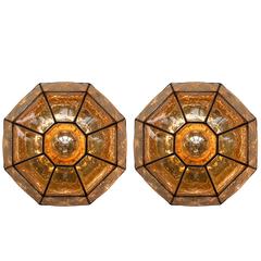 Two Iron and Bubble Glass Flush Mount Lights by Limburg Glashütte, circa 1960s 5