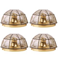 Four Large Iron Bubble Glass Flush Mount Lights by Limburg Glashütte circa 1960s 6
