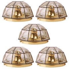 Five Large Iron Bubble Glass Flush Mount Lights by Limburg Glashütte circa 1960s 10