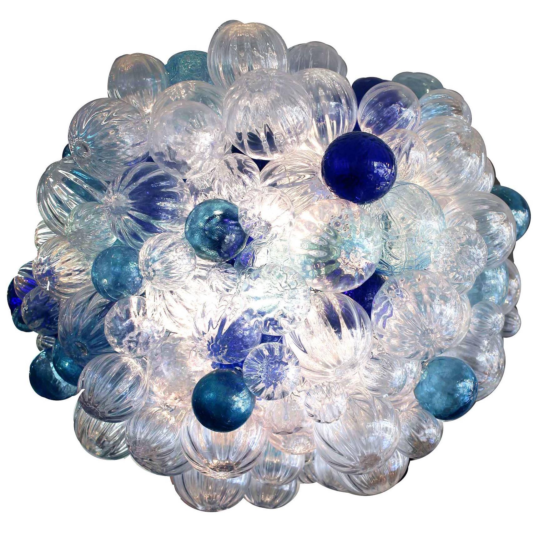 Custom Large Bubble Glass Chandelier   For Sale