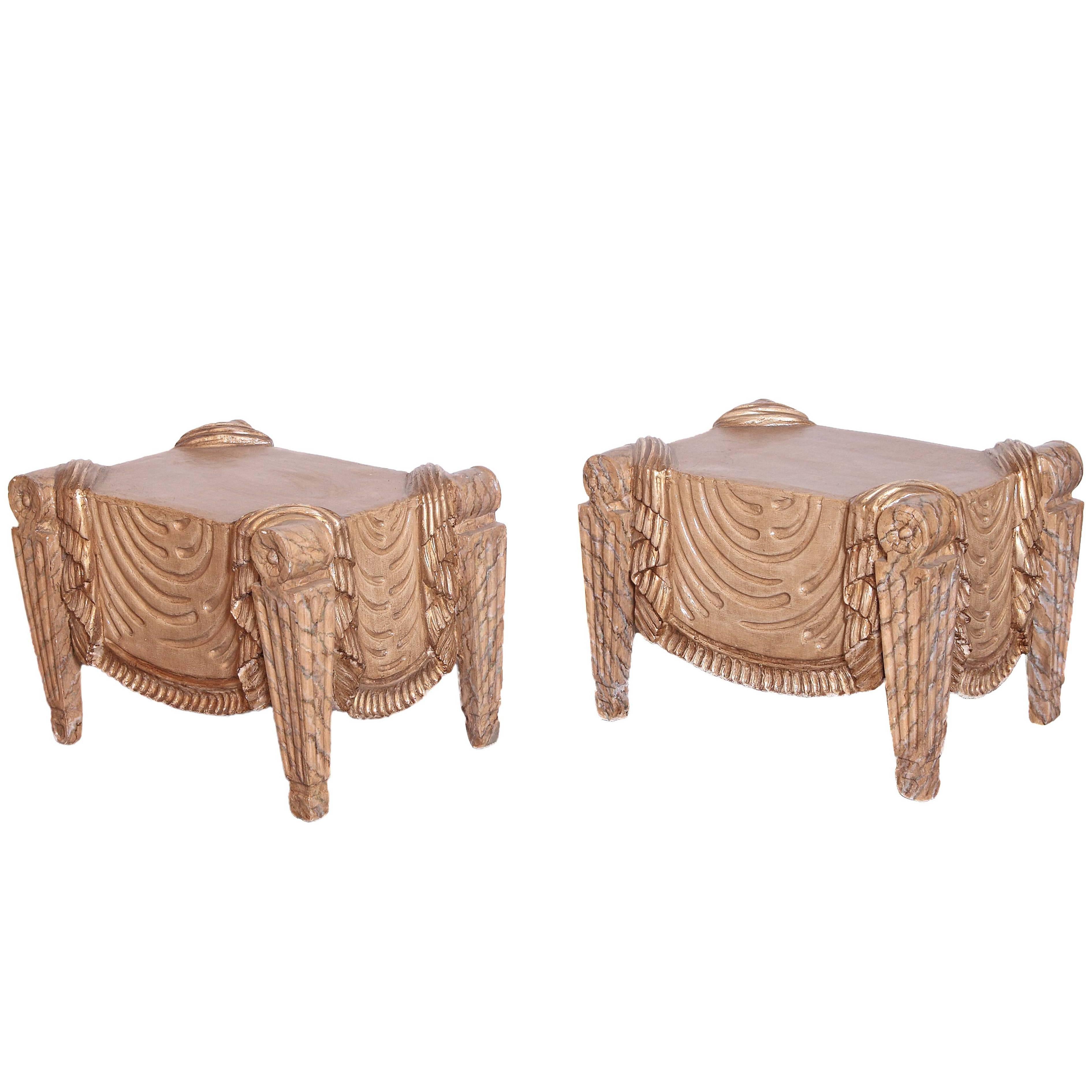 Pair of Carved Beech Wood Stools