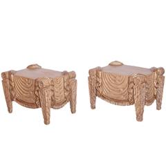 Pair of Carved Beech Wood Stools 7