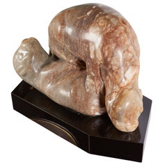 Mid-Century Sculpture with Otters in Hand-Carved Marble