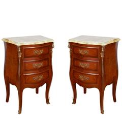 Vintage Pair of Hollywood Regency Italian Onyx Top Commodes in Walnut