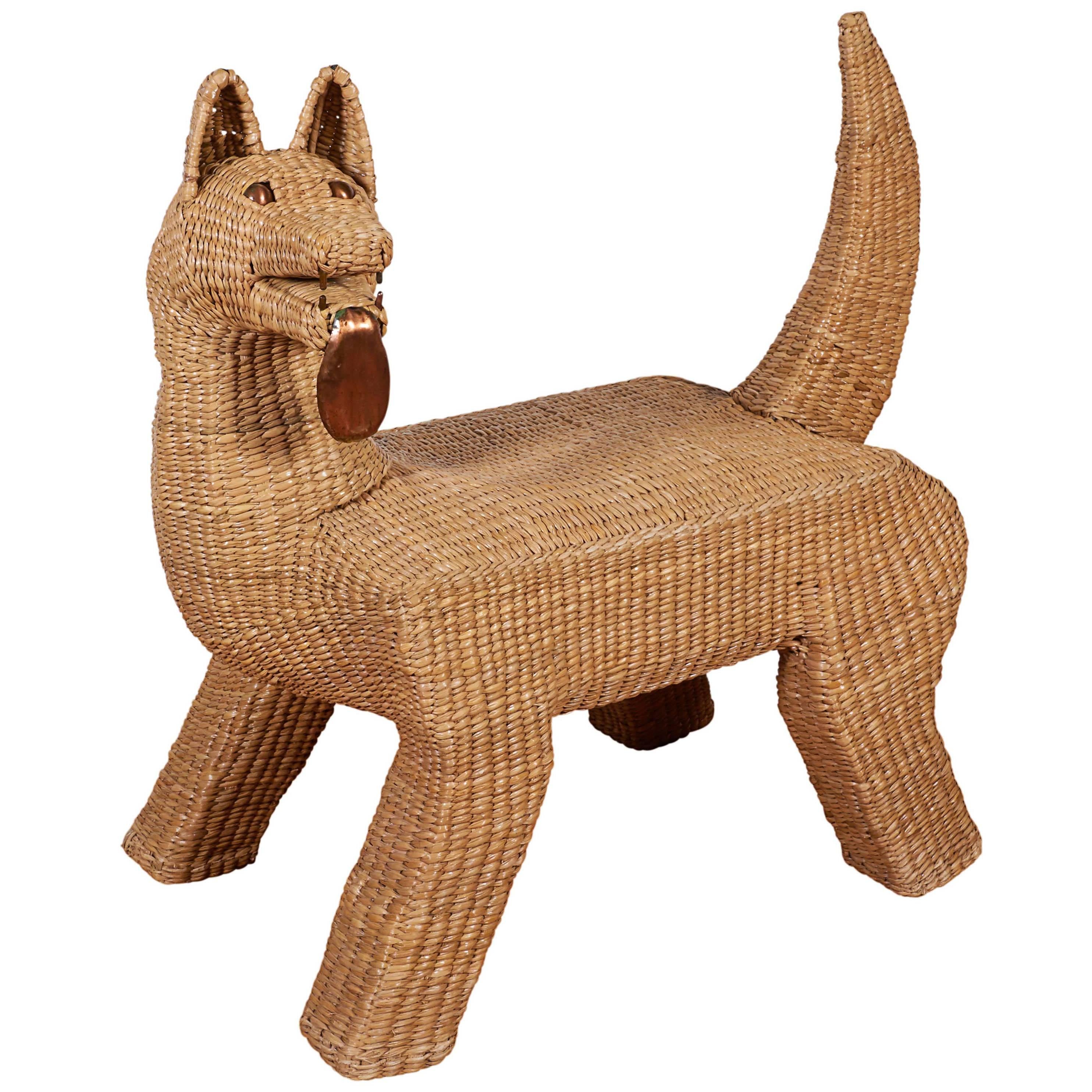Mario Lopez Torres Wicker Coyote Bench with Copper Accents