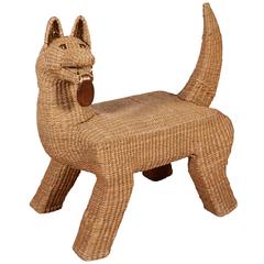 Retro Mario Lopez Torres Wicker Coyote Bench with Copper Accents