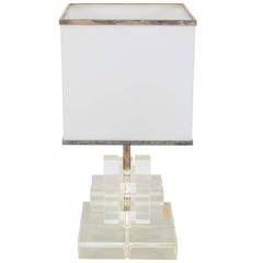 Italian Modern Stacked Lucite Lamp with Acrylic and Silver Plate Shade
