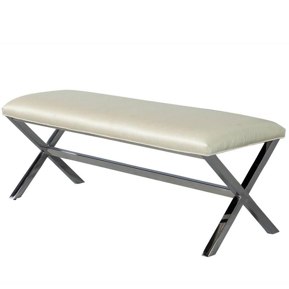 Elegant Contemporary Metal X-Base Bed Bench 