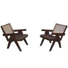 Vintage Pierre Jeanneret Unique Set of Two Easy Armchairs
