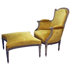 French Louis XVI Style Bergere Chair with Ottoman, circa 1920s
