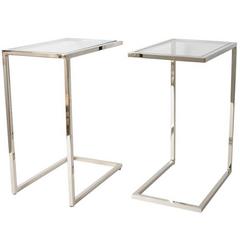Pair of Milo Baughman "Thin Line" Polished Chrome and Glass Side Tables
