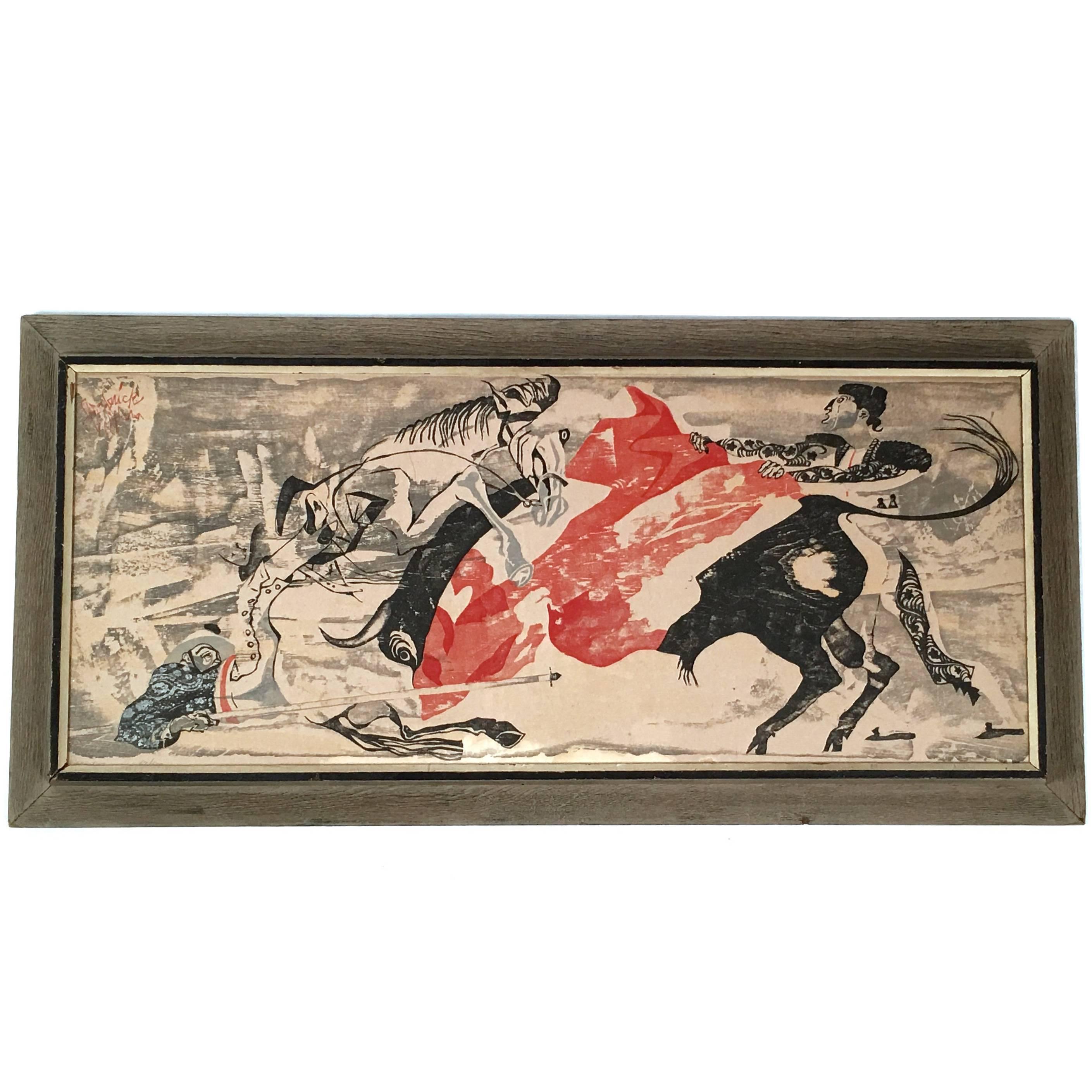 Modernist Bullfighter Woodcut Print by Frederick O
Hara