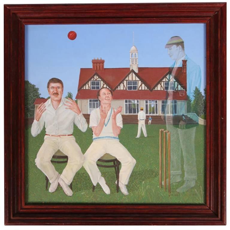 Huile sur panneau intitulée « At The Cricket Club » de James M. Grainger en vente