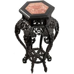 19th Century Chinese Carved Hardwood Stand with Marble Inset 4