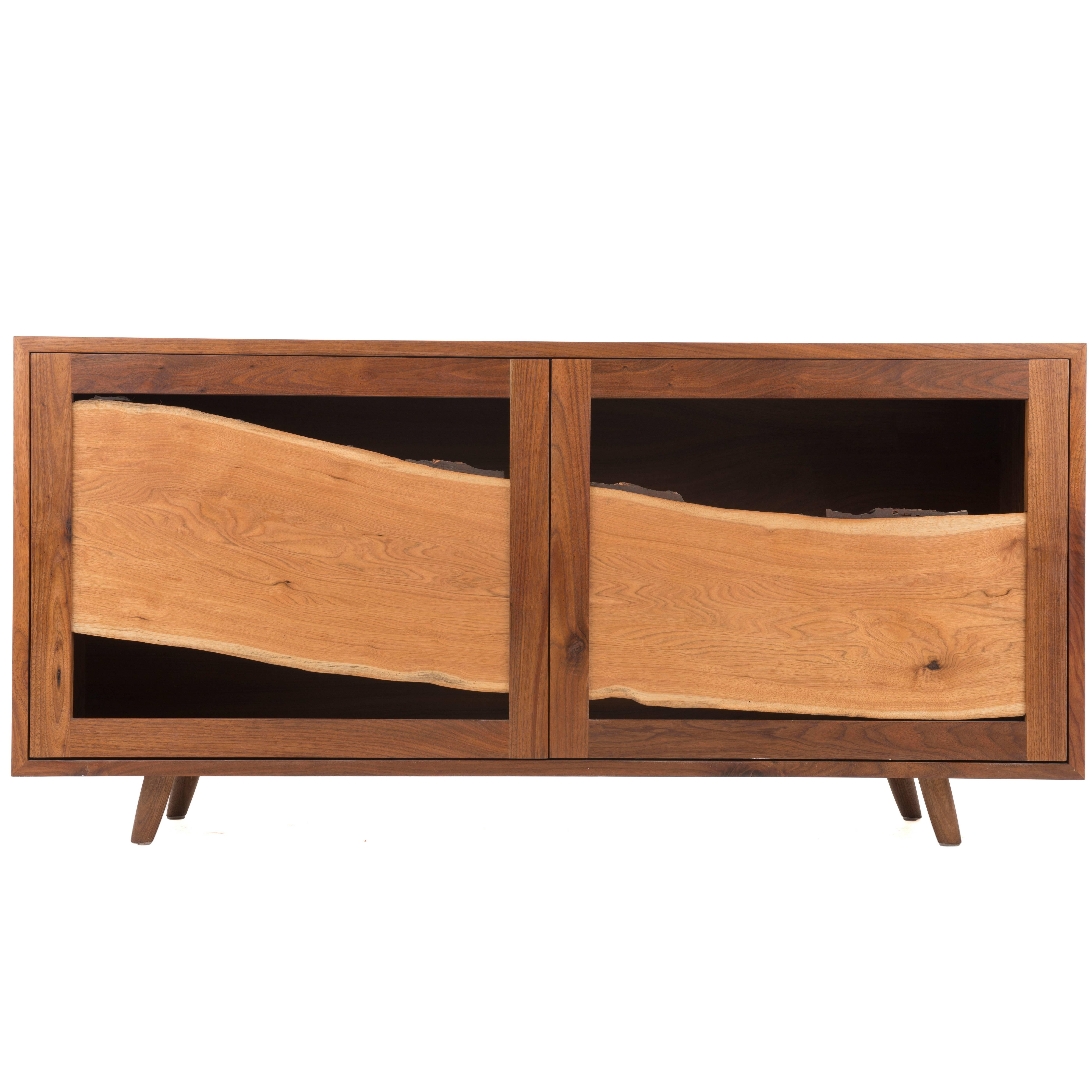 Sweep Cabinet in Black Walnut and Live Edged Butternut with Hand-Turned Legs
