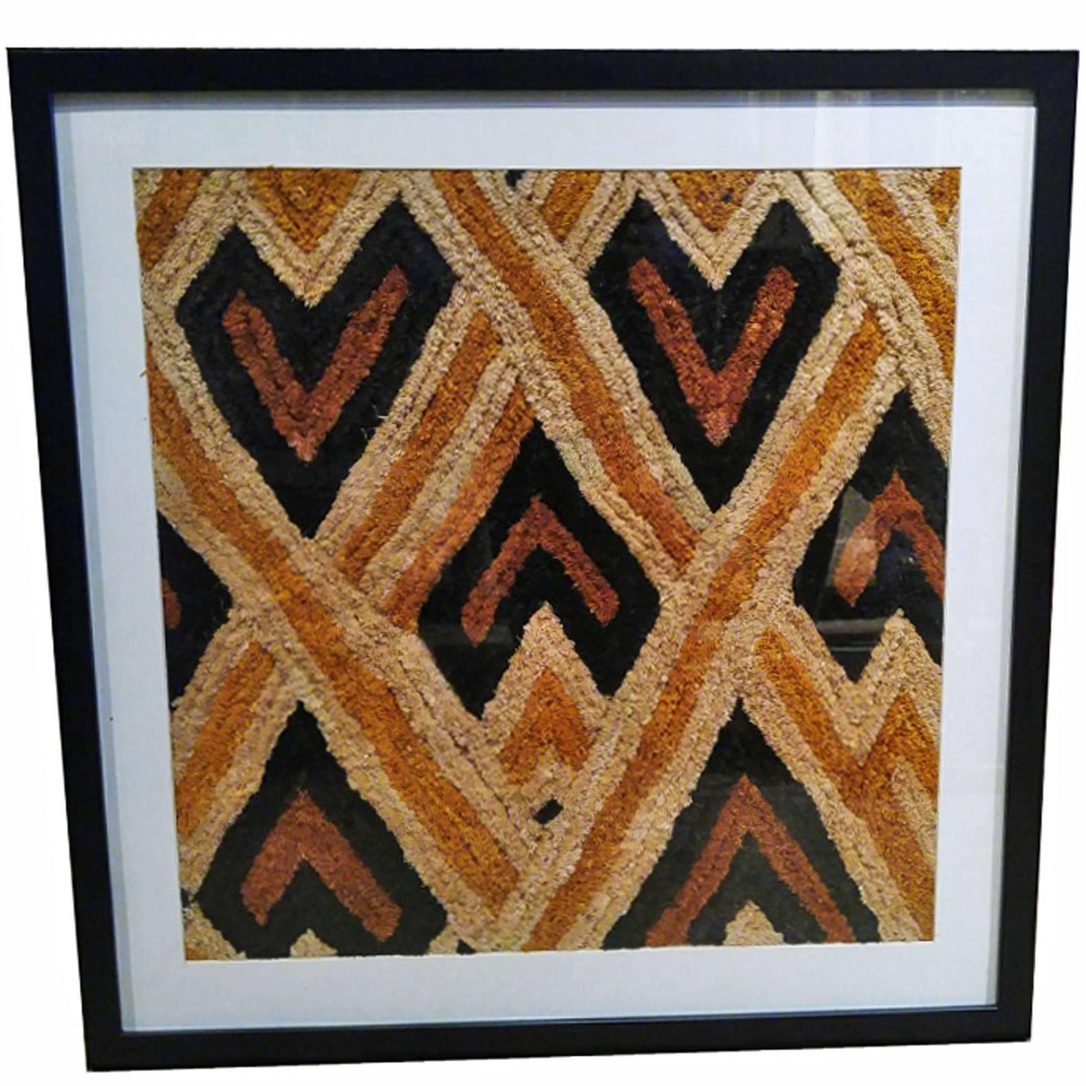 Kuba Cloth in Woven Raffia from Congo, Framed