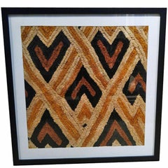 Kuba Cloth in Woven Raffia from Congo, Framed