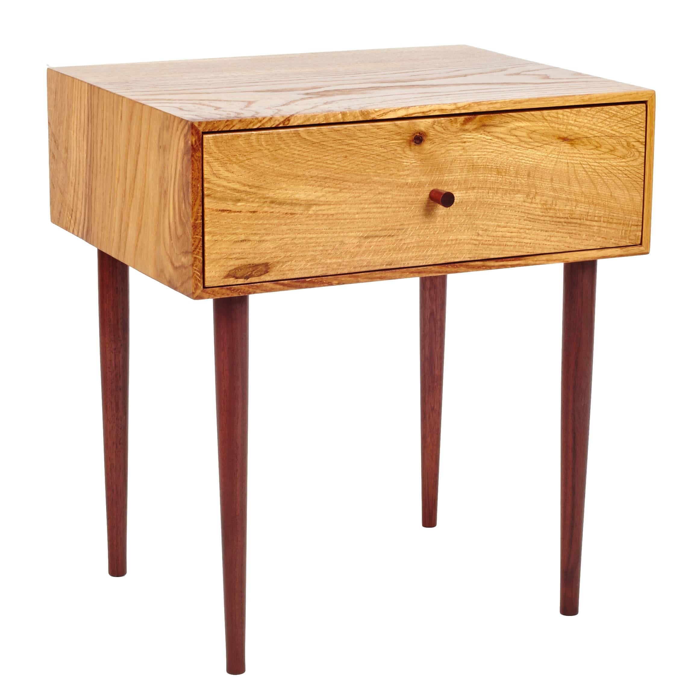 End Table in Chestnut Oak and Hand-Turned Walnut with a Single Drawer