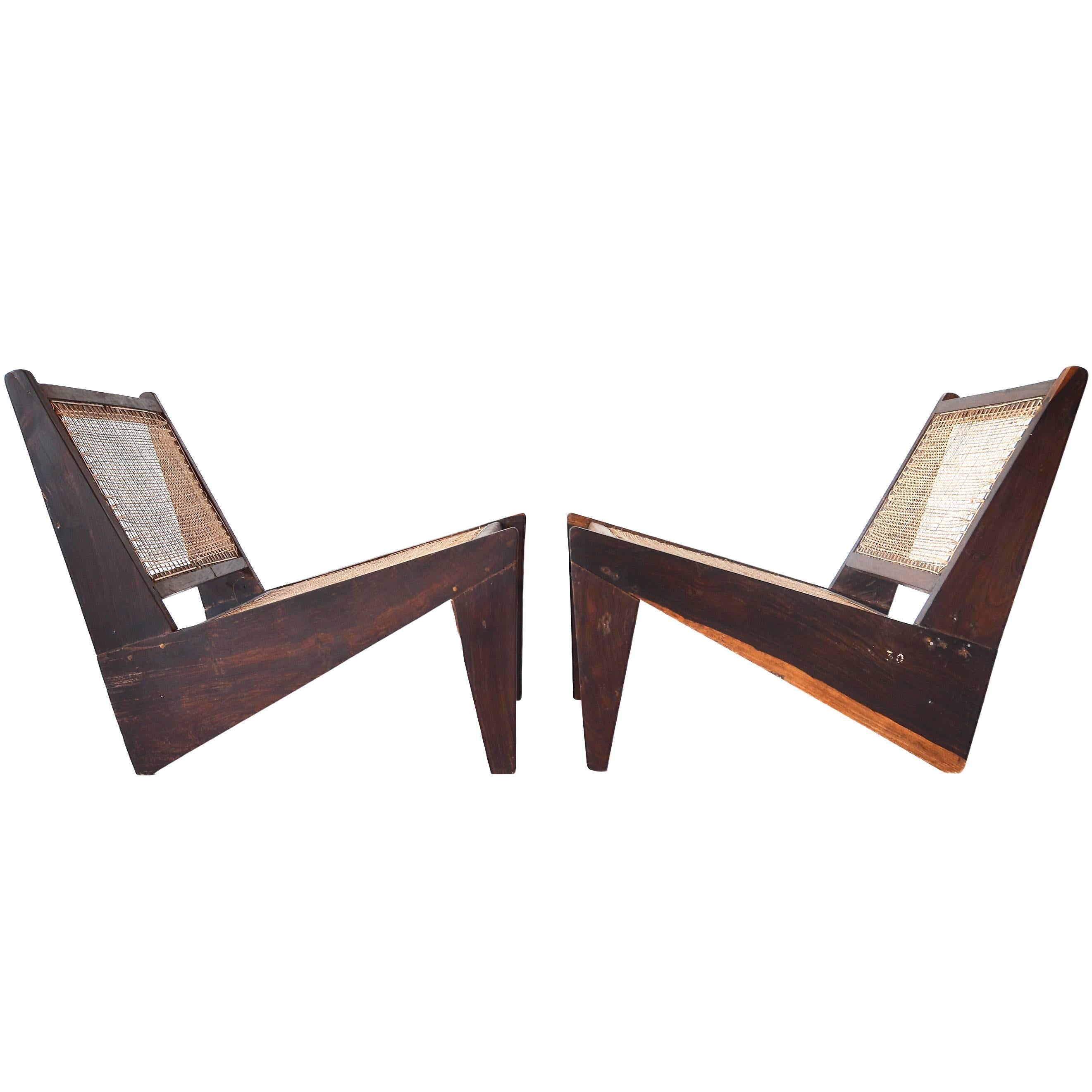 Rare Pair of Pierre Jeanneret Kangaroo Low Chairs in Sissoo Rosewood