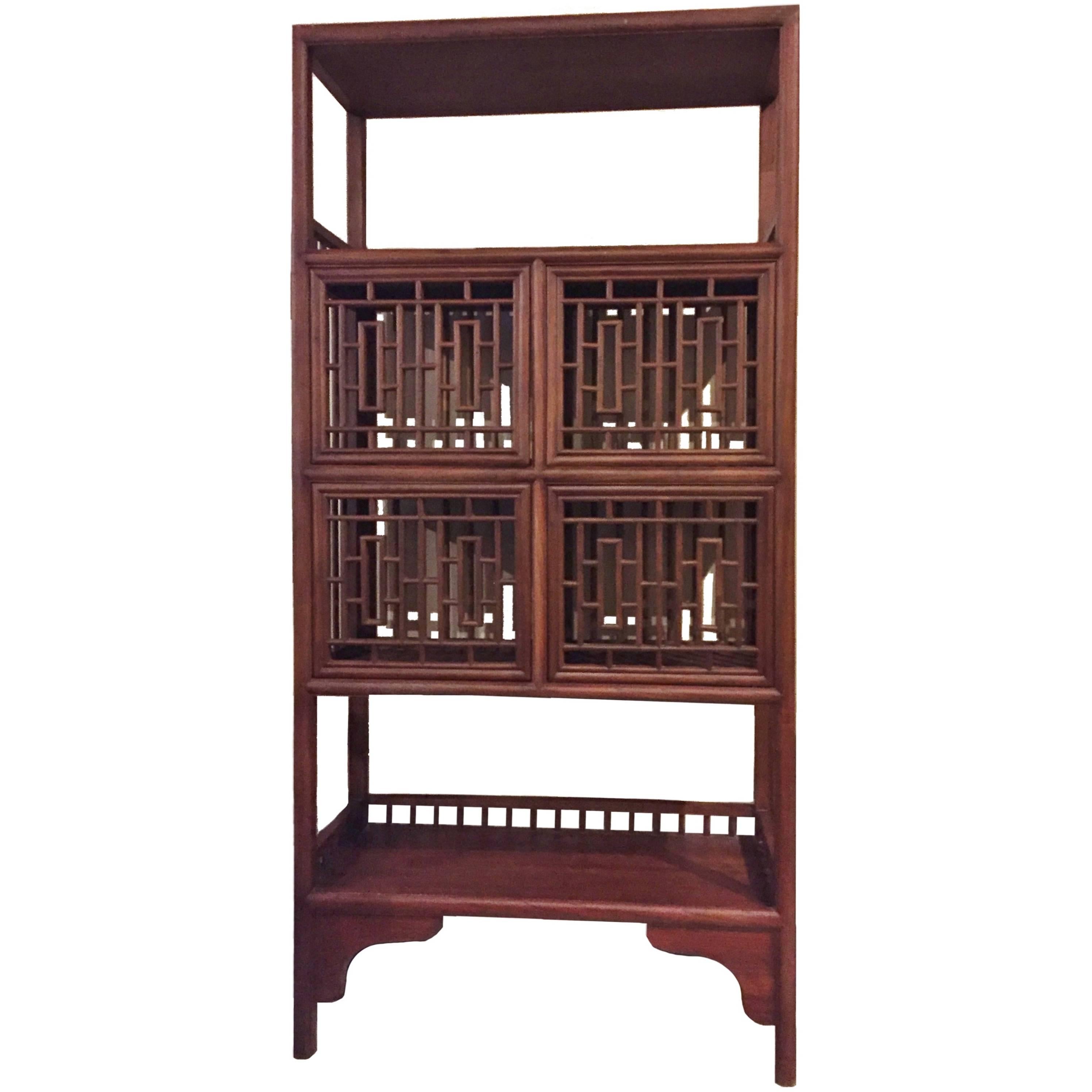 Asian Ming Style Bookcase with Lattice Doors For Sale