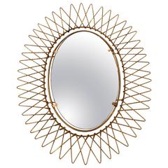 1950s French Petite Brass Sunburst Mirror 5