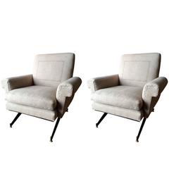 Mid-Century Pair of Upholstered Club Chairs, Italy