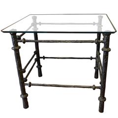 Rectangular Glass Top Iron Base Side Table, French, 1970s