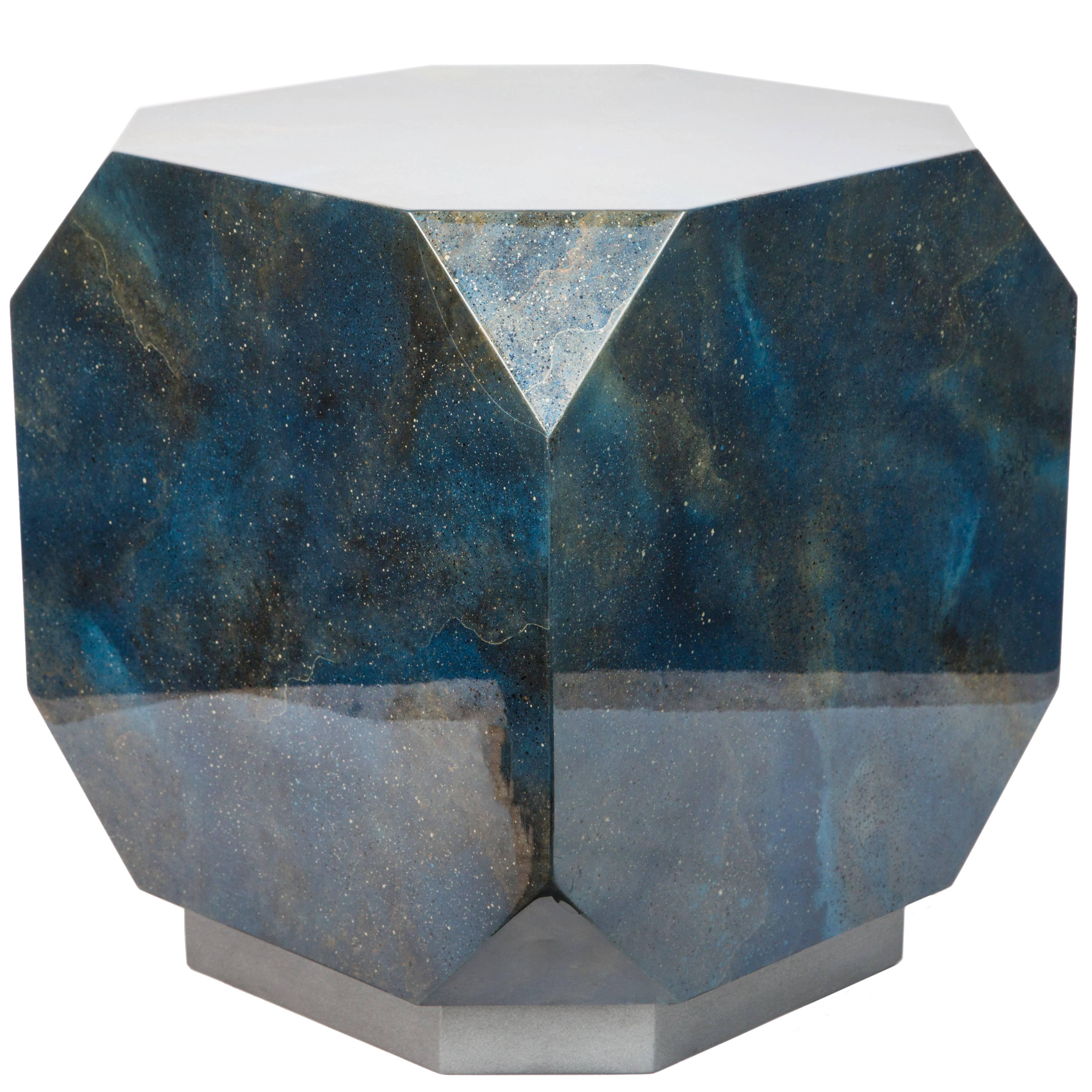 Faceted Lapis Lazuli Blue Resin Side Table