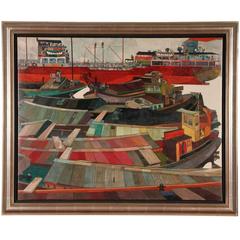Jordi Aluma Masvidal Oil on Board, "The Port of Barcelona" 5